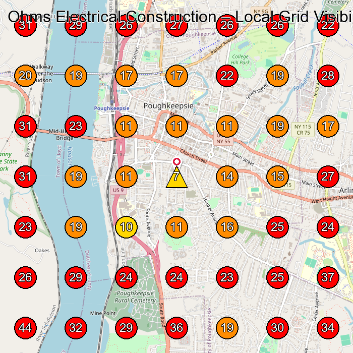 Ohms Electrical Construction GeoGrid visibility map for Construction Company in Poughkeepsie