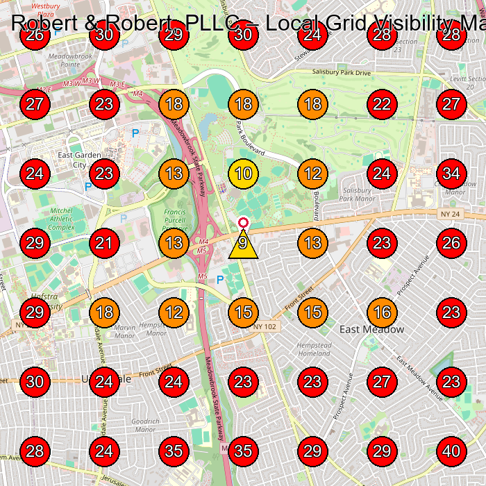 Robert & Robert, PLLC GeoGrid visibility map for Personal Injury Attorney in Uniondale
