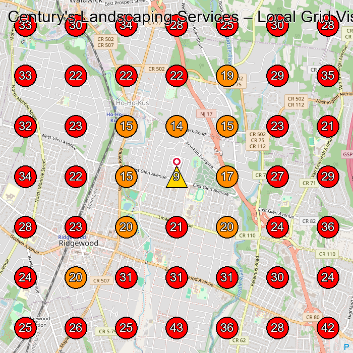 Century's Landscaping Services GeoGrid visibility map for Landscaper in Hillsdale