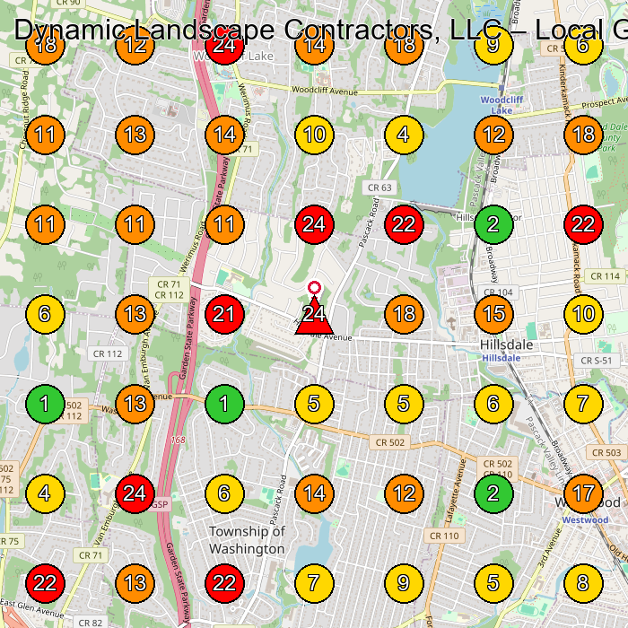 Dynamic Landscape Contractors, LLC Landscaper GeoGrid ranking map for Hillsdale NJ