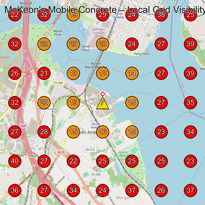 McKeon's Mobile Concrete GeoGrid visibility map for Concrete Contractor in South River