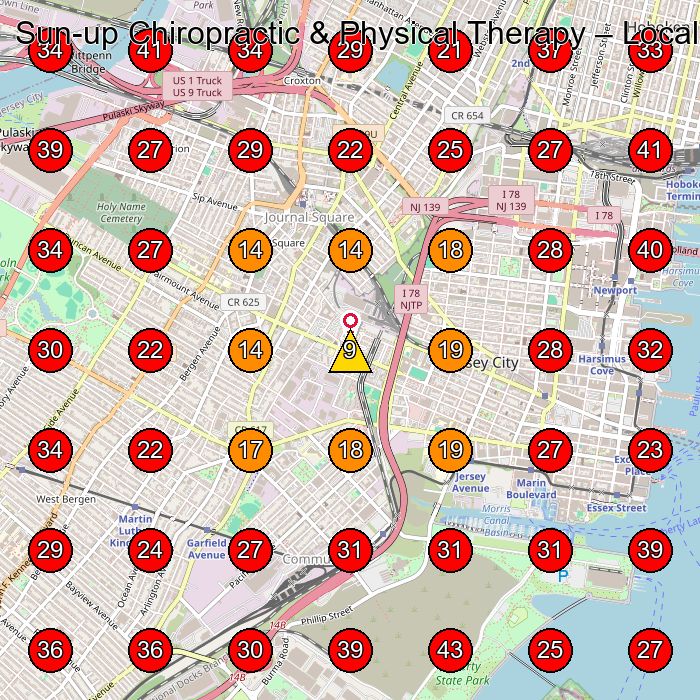 Sun-up Chiropractic & Physical Therapy GeoGrid visibility map for Physical Therapy Clinic in Jersey City