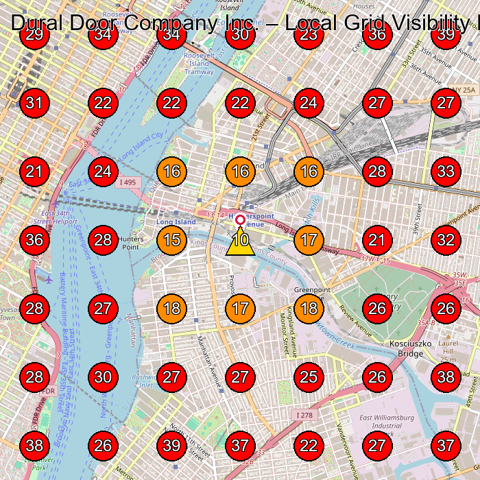 Dural Door Company Inc. GeoGrid visibility map for Contractor in Long Island City