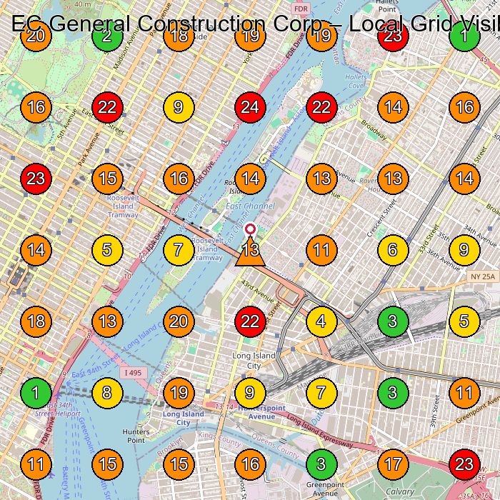 EC General Construction Corp Contractor GeoGrid ranking map for Long Island City NY