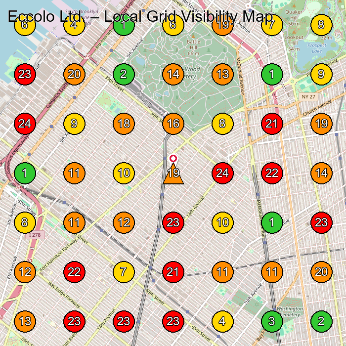 Eccolo Ltd. Wholesaler GeoGrid ranking map for Brooklyn NY