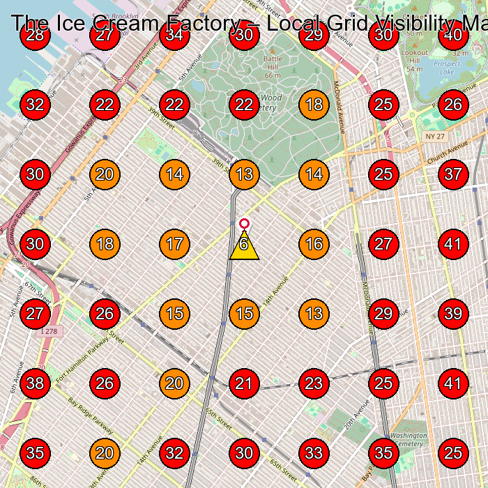 The Ice Cream Factory GeoGrid visibility map for Wholesaler in Brooklyn