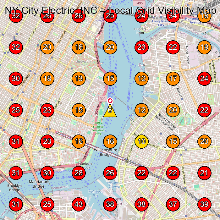 NY City Electric, INC GeoGrid visibility map for Electrician in Brooklyn