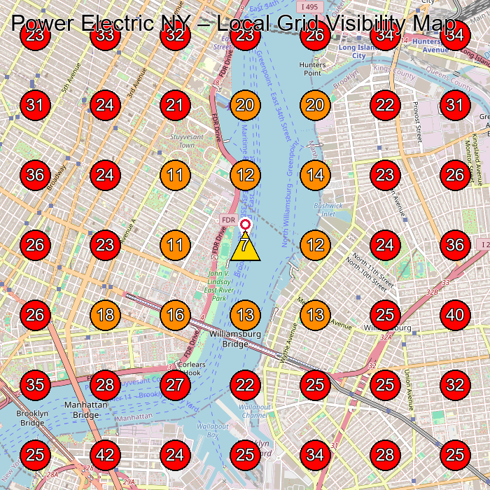 Power Electric NY GeoGrid visibility map for Electrician in Brooklyn