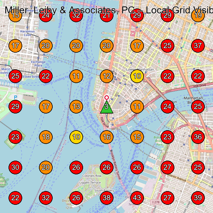 Miller, Leiby & Associates, PC GeoGrid visibility map for Legal Services in New York