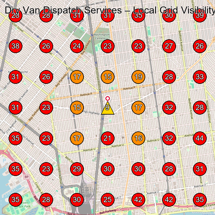 Dry Van Dispatch Services GeoGrid visibility map for Electrolysis Hair Removal Service in Avenue T