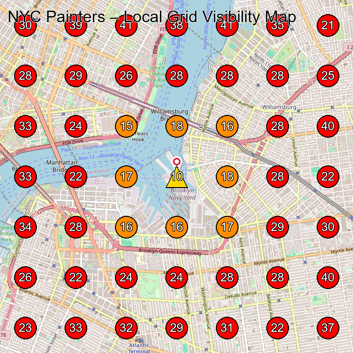 NYC Painters GeoGrid visibility map for Painting in Brooklyn