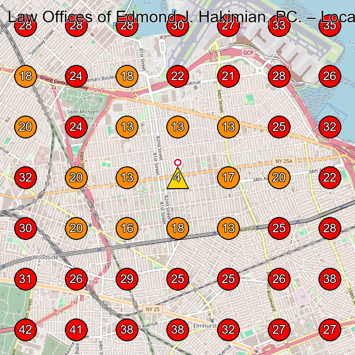 Law Offices of Edmond J. Hakimian, PC. GeoGrid visibility map for Pintura in East Elmhurst