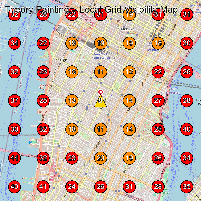 Theory Painting GeoGrid visibility map for Pintura in East Elmhurst