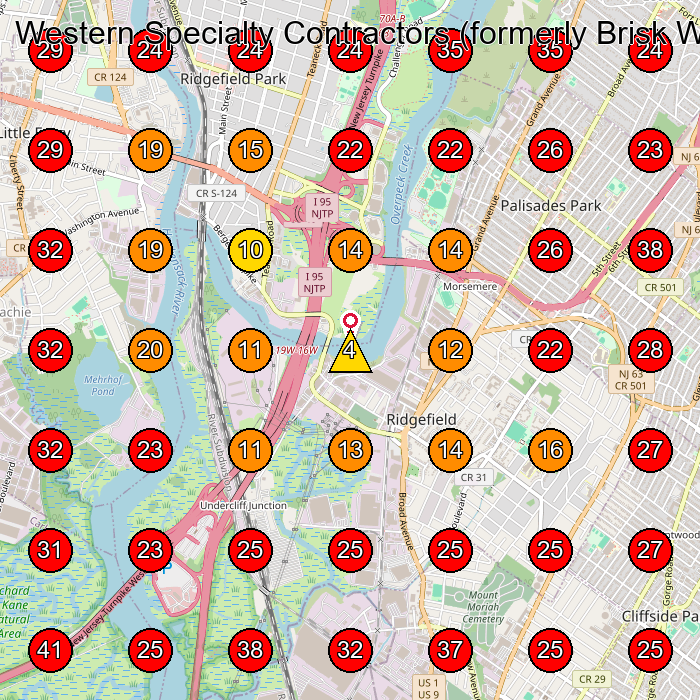 Western Specialty Contractors (formerly Brisk Waterproofing) GeoGrid visibility map for Contractor in Cliffside Park
