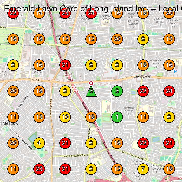 Emerald Lawn Care of Long Island Inc. Landscaper GeoGrid ranking map for Levittown NY