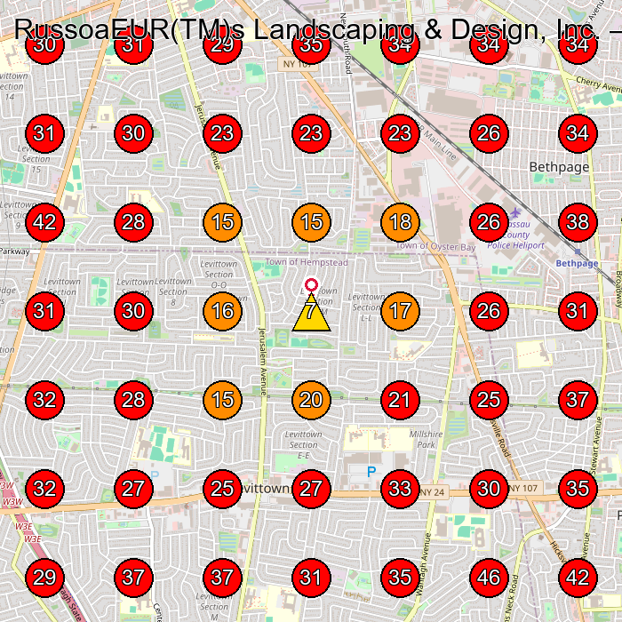 RussoaEUR(TM)s Landscaping & Design, Inc. GeoGrid visibility map for Landscaper in Levittown