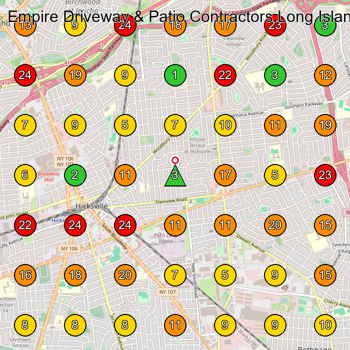 Empire Driveway & Patio Contractors Long Island Constructor GeoGrid ranking map for Hicksville NY