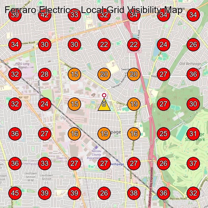 Ferraro Electric GeoGrid visibility map for Solar Energy Company in Bethpage