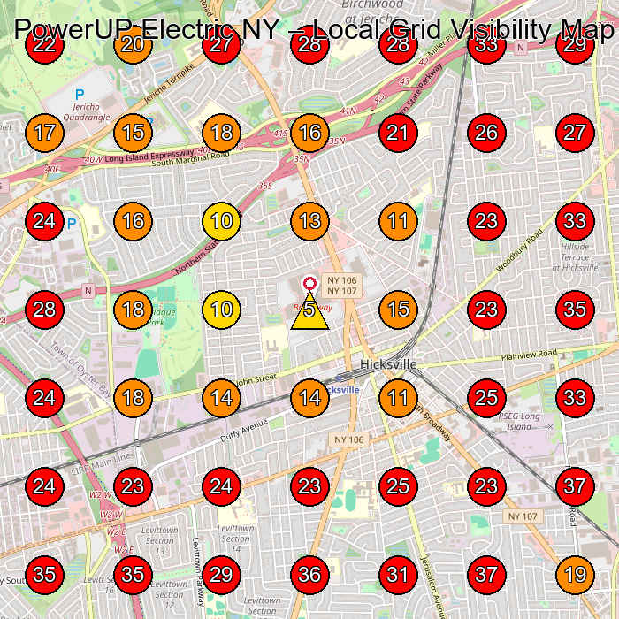 PowerUP Electric NY GeoGrid visibility map for Solar Energy Company in Bethpage