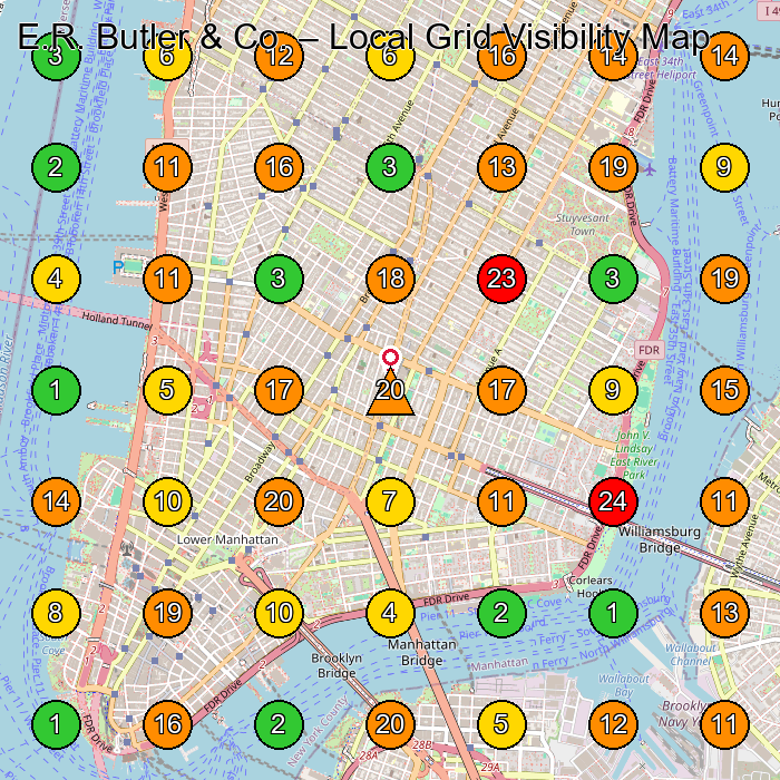 E.R. Butler & Co. Manufacturer GeoGrid ranking map for New York NY