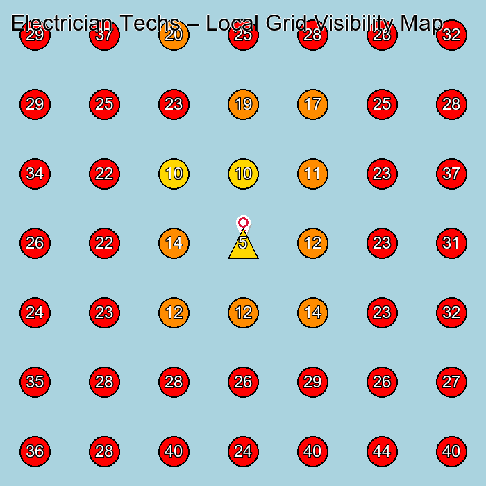Electrician Techs GeoGrid visibility map for Electrician in None