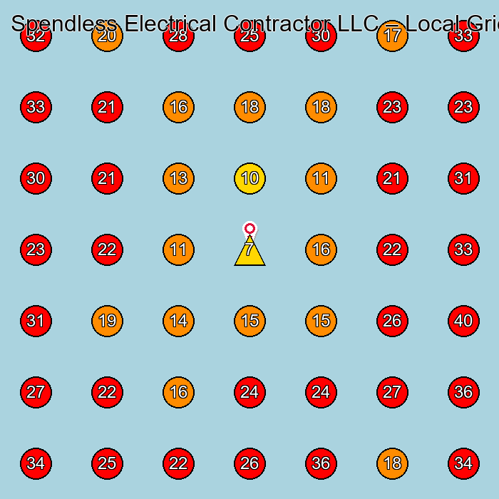 Spendless Electrical Contractor LLC GeoGrid visibility map for Electrician in None