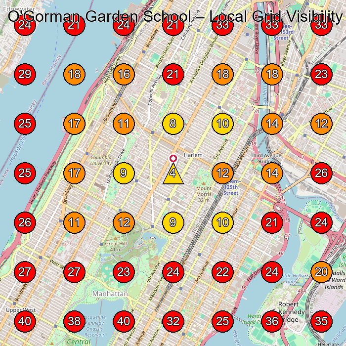 O'Gorman Garden School GeoGrid visibility map for Tea Manufacturer in New York
