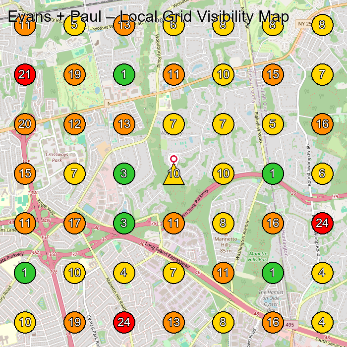 Evans + Paul Manufacturer GeoGrid ranking map for Plainview NY
