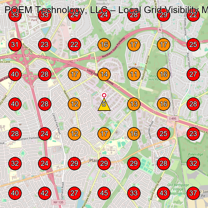 POEM Technology, LLC GeoGrid visibility map for Manufacturer in Plainview