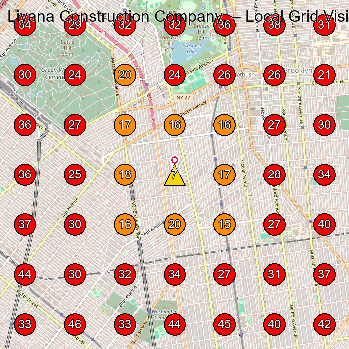 Liyana Construction Company. GeoGrid visibility map for Building Restoration Service in Brooklyn