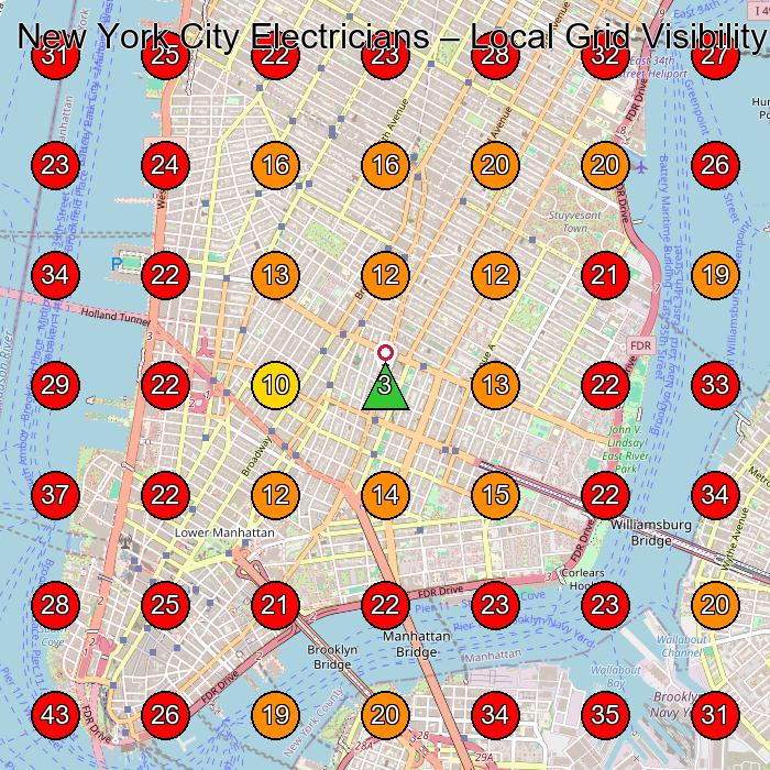 New York City Electricians GeoGrid visibility map for Lighting Store in New York