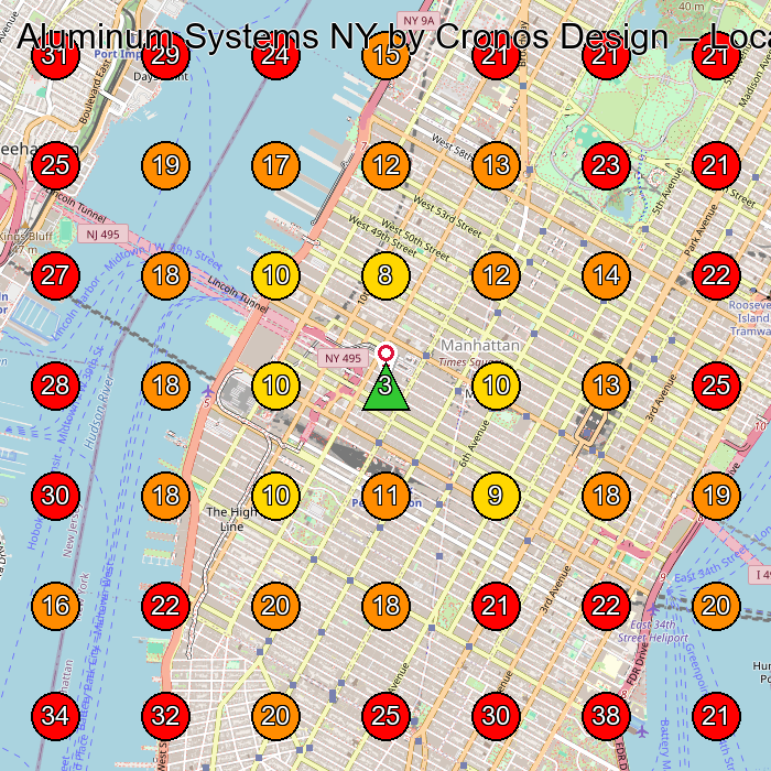 Aluminum Systems NY by Cronos Design GeoGrid visibility map for Manufacturer in New York