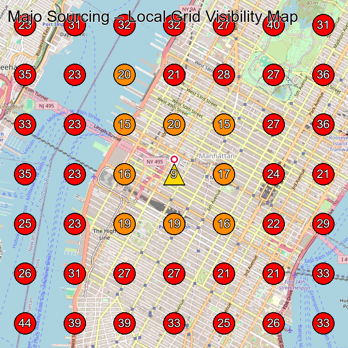Majo Sourcing GeoGrid visibility map for Manufacturer in New York