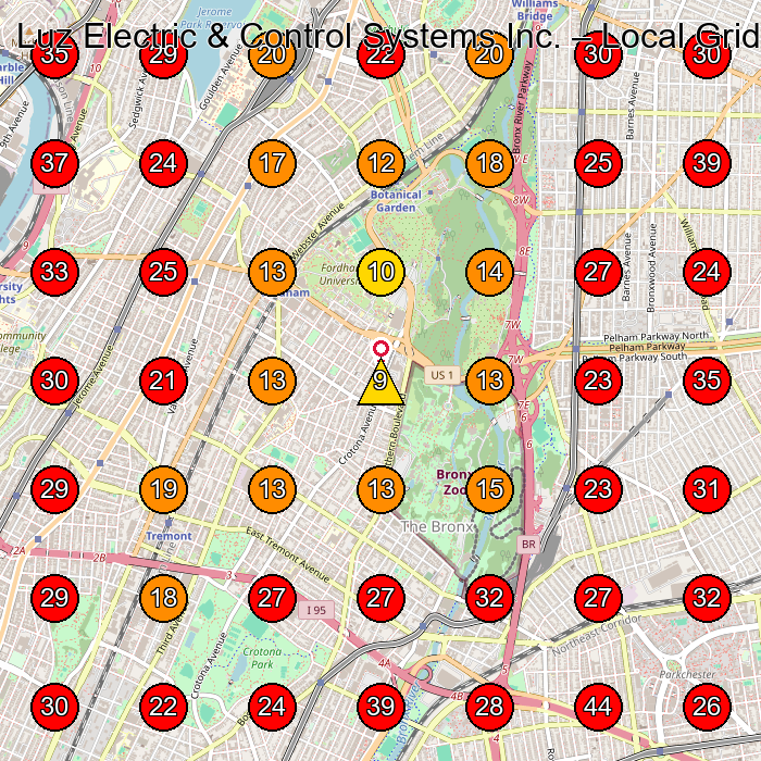 Luz Electric & Control Systems Inc. GeoGrid visibility map for Electrician in Bronx