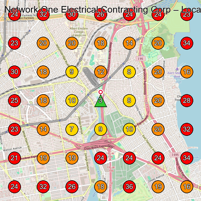 Network One Electrical Contracting Corp GeoGrid visibility map for Electrician in Bronx
