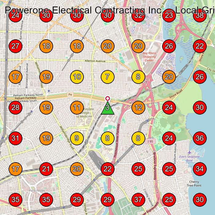 Powerone Electrical Contracting Inc. GeoGrid visibility map for Electrician in Bronx