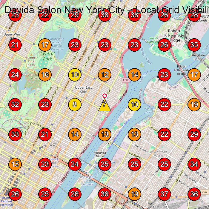 Davida Salon New York City GeoGrid visibility map for Hair Salon in New York