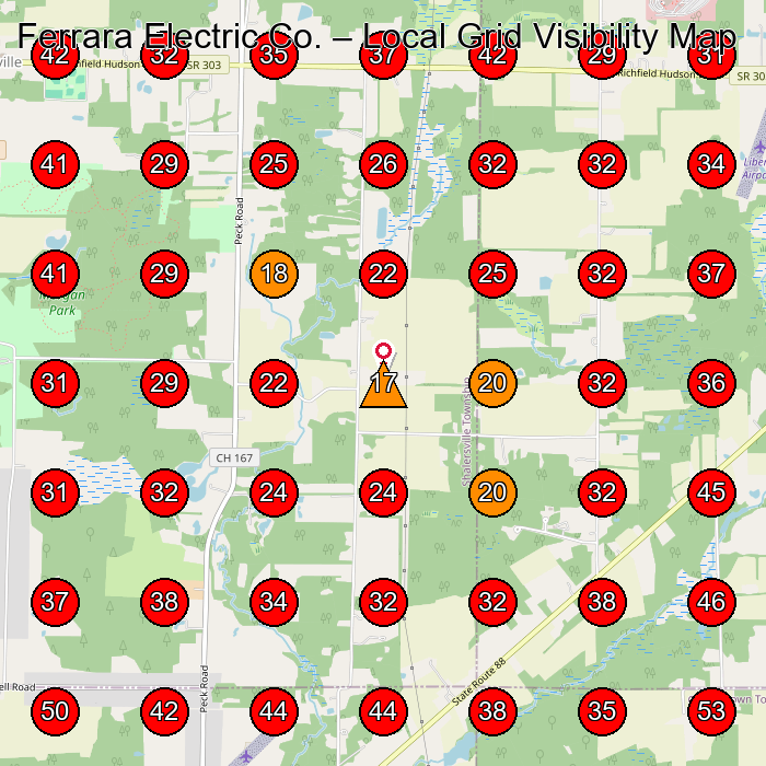 Ferrara Electric Co. GeoGrid visibility map for Hair Salon in Garrettsville