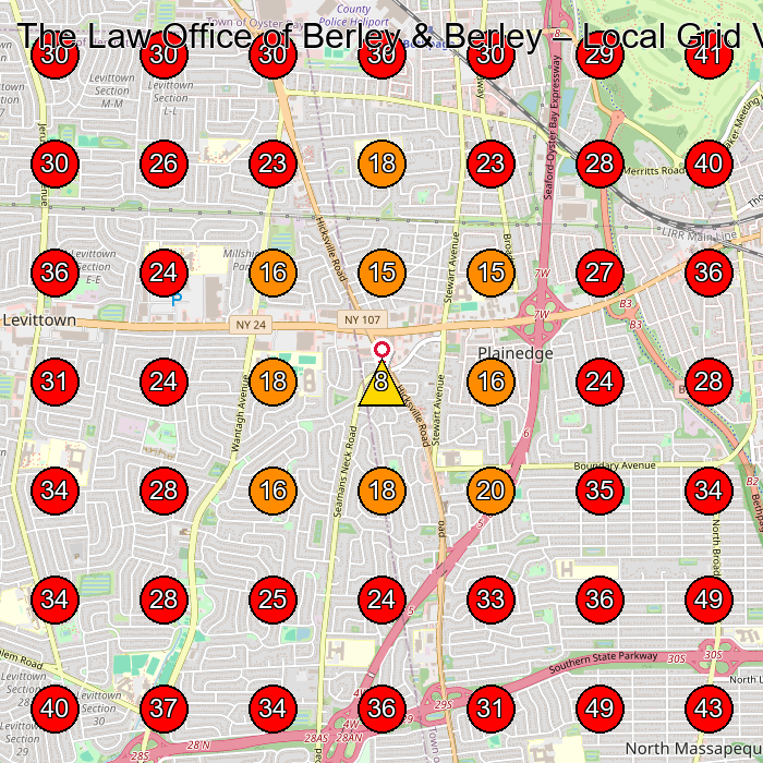 The Law Office of Berley & Berley GeoGrid visibility map for Legal Services in Melville