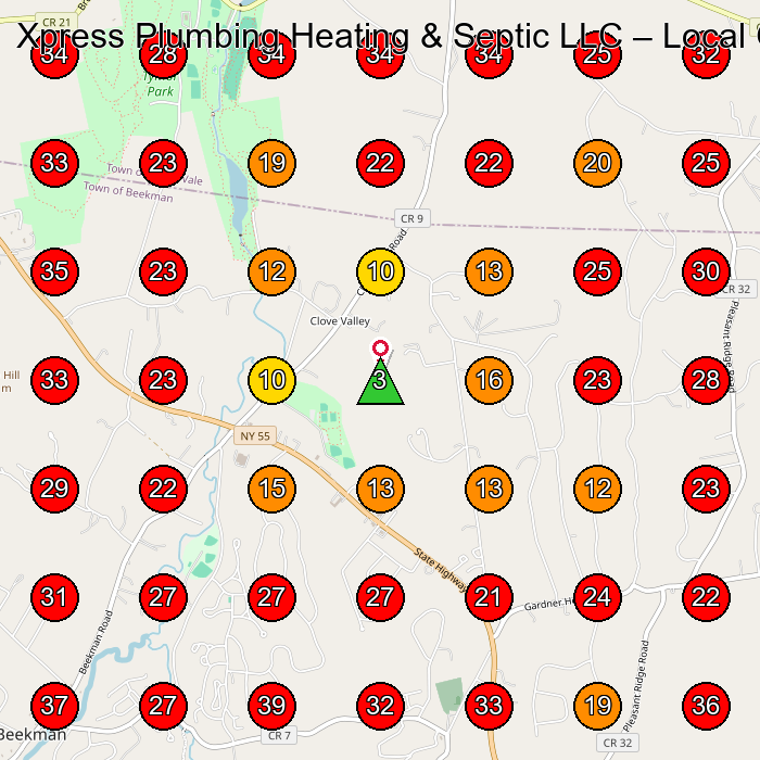 Xpress Plumbing Heating & Septic LLC GeoGrid visibility map for Martial Arts School in Poughquag