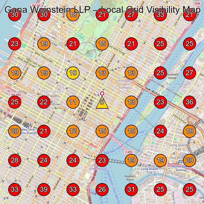 Gana Weinstein LLP GeoGrid visibility map for Legal Services in New York