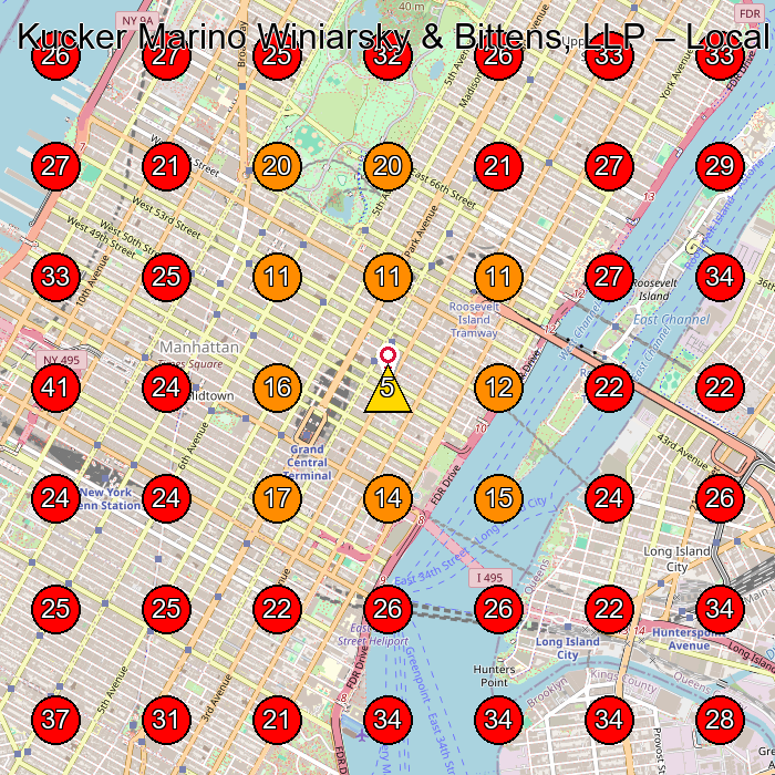 Kucker Marino Winiarsky & Bittens, LLP GeoGrid visibility map for Legal Services in New York