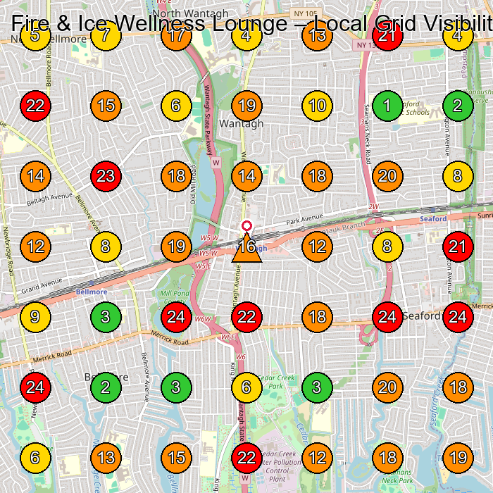 Fire & Ice Wellness Lounge Spa GeoGrid ranking map for Wantagh NY