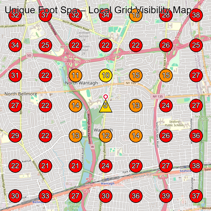 Unique Foot Spa GeoGrid visibility map for Spa in Wantagh