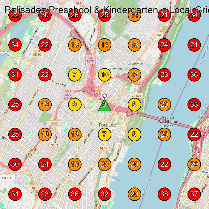 Palisades Preschool & Kindergarten GeoGrid visibility map for Preschool in Englewood