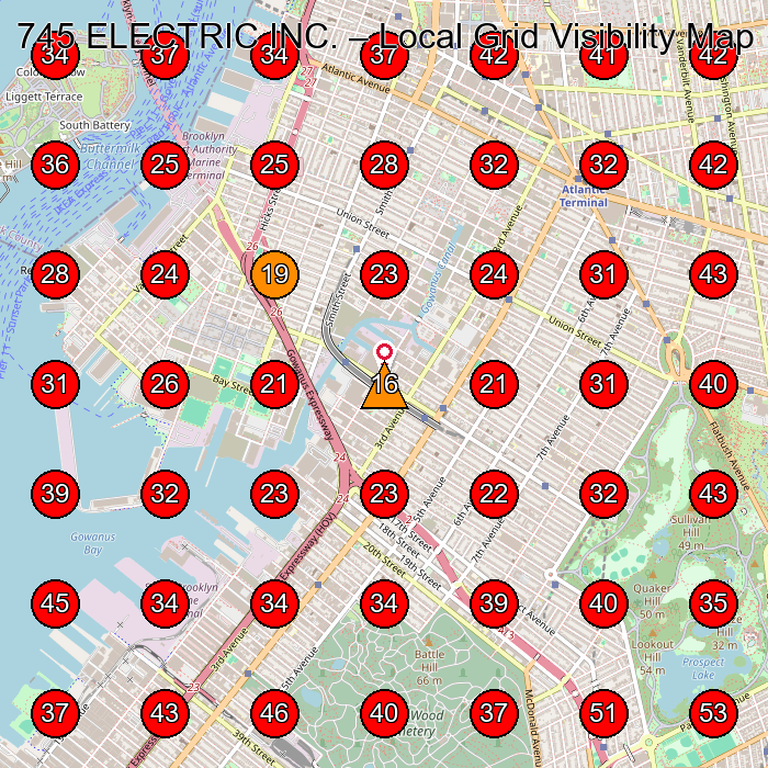 745 ELECTRIC INC. GeoGrid visibility map for Electrician in Brooklyn