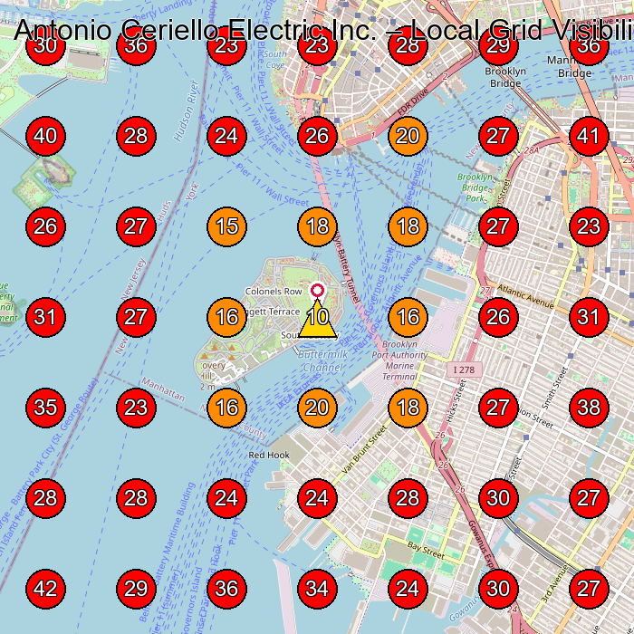 Antonio Ceriello Electric Inc. GeoGrid visibility map for Electrician in Brooklyn