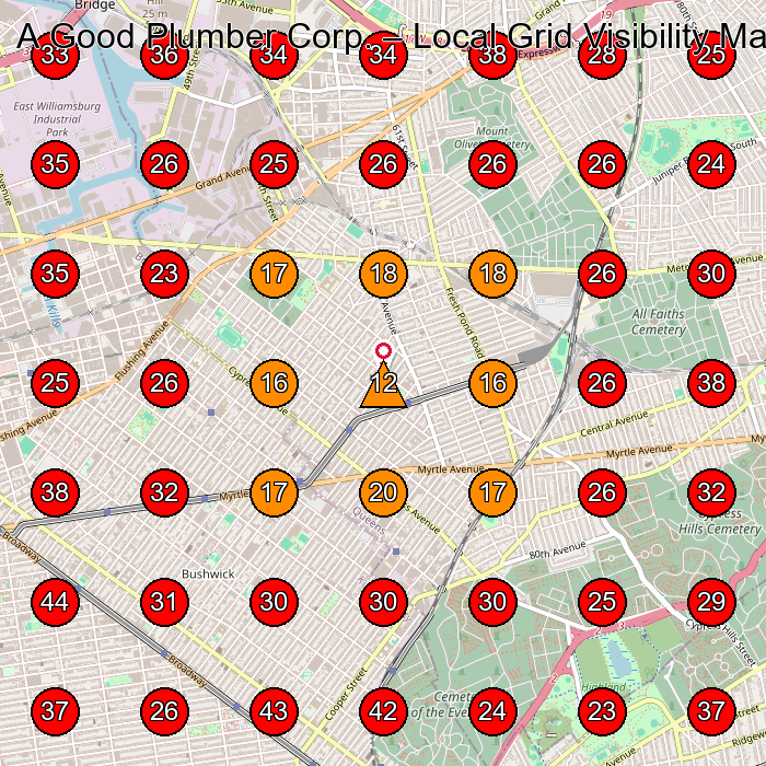 A Good Plumber Corp. GeoGrid visibility map for Plumber in Ridgewood