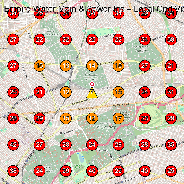 Empire Water Main & Sewer Inc GeoGrid visibility map for Plumber in Ridgewood