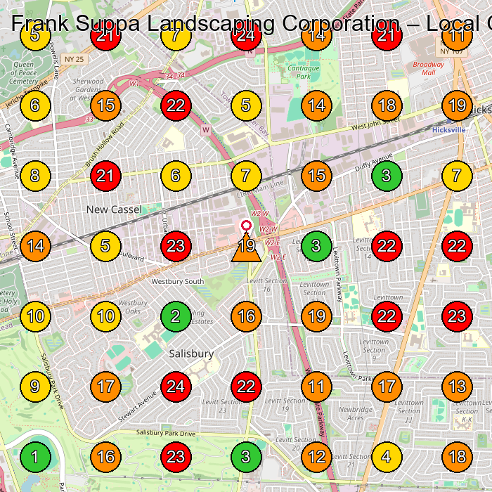 Frank Suppa Landscaping Corporation Landscaper GeoGrid ranking map for Hicksville NY